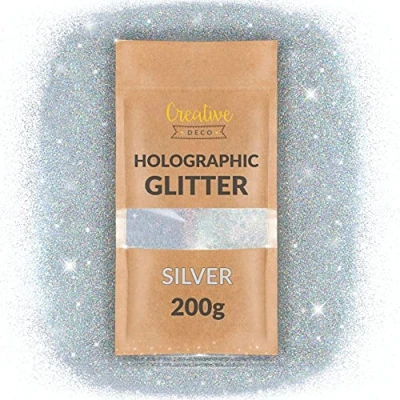 Afbeelding van Creative Deco 200g Glitter Zilver Knutselen Handwerk Schilderen Nagellak Holografische