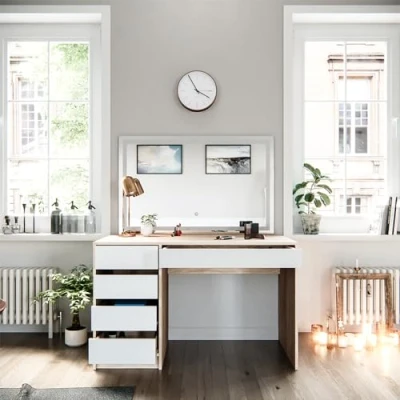 Afbeelding van Vicco kaptafel met licht Sherry, Wit/Sonoma, 120 cm LED spiegel