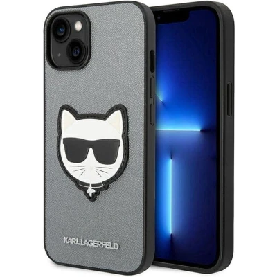 Afbeelding van Karl Lagerfeld Apple iPhone 14 Plus Hoesje Saffiano Choupette Zilver