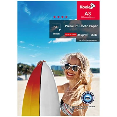 Afbeelding van Koala 50 vellen glanzend fotopapier voor Canon HP Epson A3 inkjetprinter 297 x 420 mm 250 g/m²