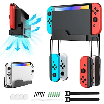 Afbeelding van MoKo wandhouder voor Nintendo Switch/Switch OLED, metalen met 4 Joy Con haken, Airflow Gap design, snelle warmteafvoer, veilige opslag in de buurt of achter