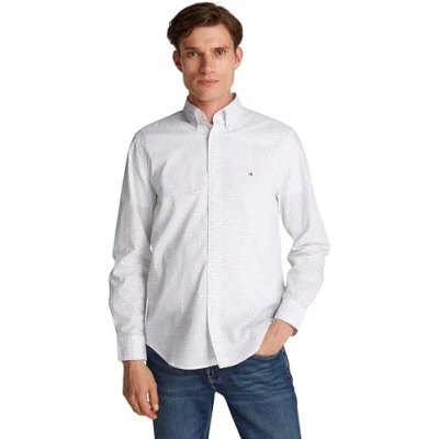 Afbeelding van Tommy Hilfiger FLEX Polka DOT Shirt Overhemd, Heren, Maat: Large, Optic white/navy