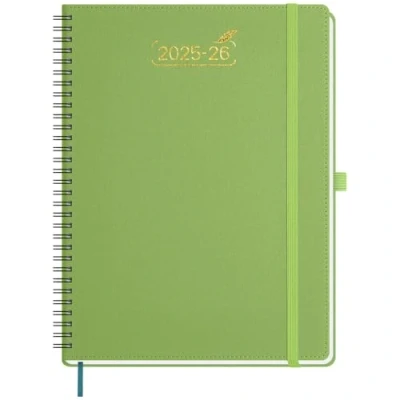 Afbeelding van BEZEND Agenda 2025 2026, A4, spiraalbinding, 28 x 22 cm, weekkalender 25 26, met dubbel schema, 1 week, 2 pagina&#039;s, 18 maanden van jul tot december zachte omslag PU leer, groen fruit