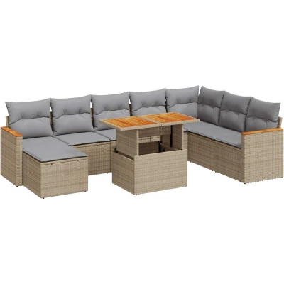 Afbeelding van vidaXL 9 delige Loungeset met kussens poly rattan acacia beige