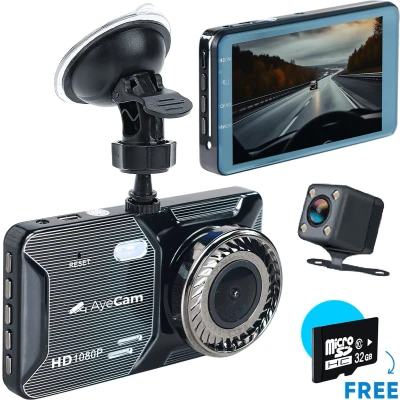 Afbeelding van AyeCam Dashcam Pro voor Auto en Achter FULL HD &amp; Nachtvisie G Sensor Incl. 32GB SD