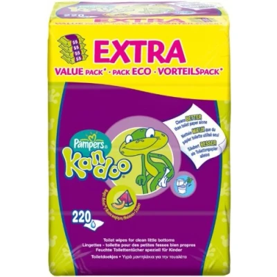 Afbeelding van Pampers 1 verpakking met 220 Kandoo vochtige doekjes meloengeur