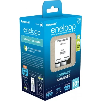 Afbeelding van Panasonic oplaadbare batterij NiMH, universele oplader BQ CC50, AA/AAA eneloop, incl. batterijen, 2x Mignon 2000mAh, retail