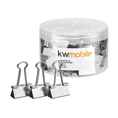 Afbeelding van kwmobile 50 stuks zilverkleurige papierklemmen Set van foldback clips Documentklemmen Fold back klemmen Lengte 25 mm Zilver