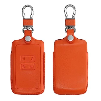 Afbeelding van kwmobile Hoesje compatibel met Renault Smart Key 4 Button (alleen Keyless Go), autosleutelhoes van echt leer sleutelring, oranje