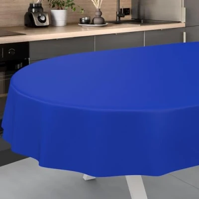 Afbeelding van ANRO Afwasbaar tafelzeil, tuintafelkleed, voor buiten, binnen, ovaal, met afgesneden rand, blauw, 160 x 140 cm