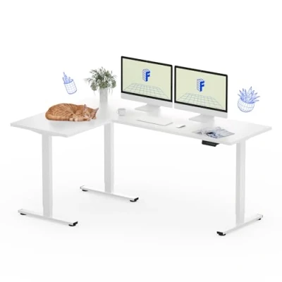 Afbeelding van FLEXISPOT bureau, zittend, staand, L bureau met 3 poten, elektrisch in hoogte verstelbaar 4 geheugenknoppen (wit, 180 x 120 cm)
