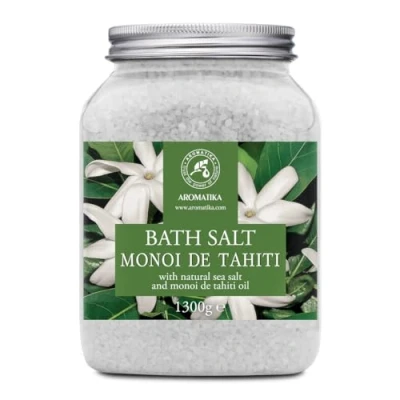 Afbeelding van Badzout Monoï de Tahiti 1300 g met natuurlijke kokosolie en tiarebloemextract aromatherapie bad goede nachtrust ontspanning badgeur