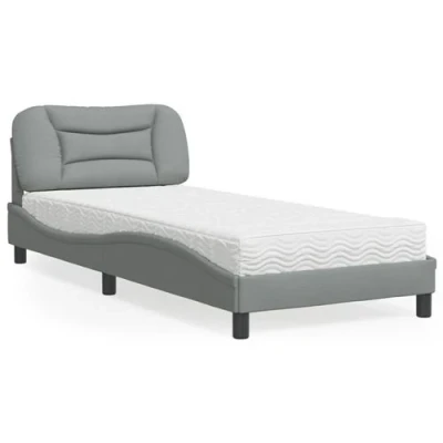 Image de vidaXL Lit avec matelas gris clair 90x190 cm tissu
