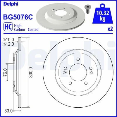 Afbeelding van DELPHI BG5076C Remschijf 300 12 5 volledig Gecoat High carbon Zonder wiellager, ABS sensorring HYUNDAI: i30 III Fastback, Hatchback