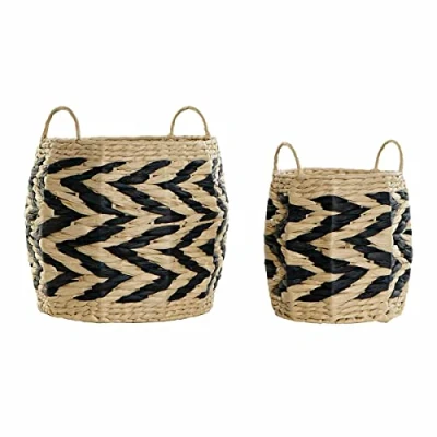 Afbeelding van Basket spelset DKD Home Decor Zwart Lichtbruin Natuurlijke Vezel Boho 30 x cm 2 Onderdele...