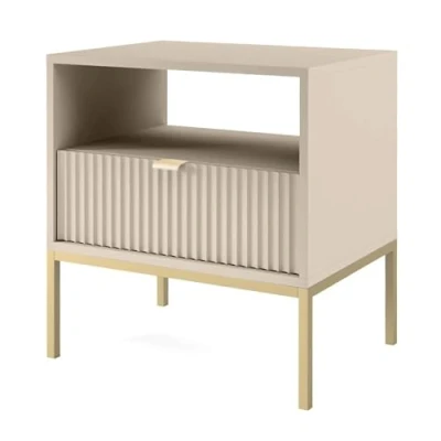 Afbeelding van Selsey Vellore Nachtkastje met geribbelde front Gouden frame 54 cm Beige