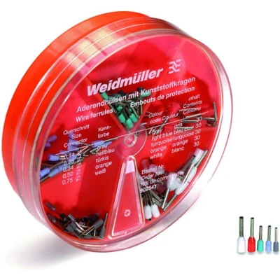 Afbeelding van Weidmüller 9025410000 Assortiment adereindhulzen 0.14 mm², 0.25 0.34 0.5 0.75 mm² Deels geïsoleerd Grijs, Lichtblauw, Turquoise, Oranje, Wit 150