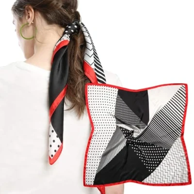 Afbeelding van MEANBEAUTY Vierkante sjaal van imitatie zijde satijn voor dames, 70 cm, het omwikkelen haar &#039;s nachts, 70, Witte splitsingen.