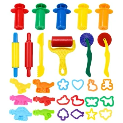 Afbeelding van LEAZZLE 29 stuks kneedgereedschap voor kinderen, accessoires boetseerklei, koekjessnijder, keukenspeelgoed, cadeau jongens en meisjes