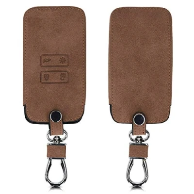 Afbeelding van kwmobile autosleutelhanger geschikt voor Renault 4 toets Smartkey autosleutel (alleen keyless go) suède look kunstlederen sleutelhanger bruin