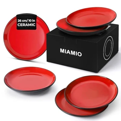 Afbeelding van MIAMIO Bordenset 6 x keramiek aardewerk voor de tafel Le Papillon collectie (rood, 26 cm)