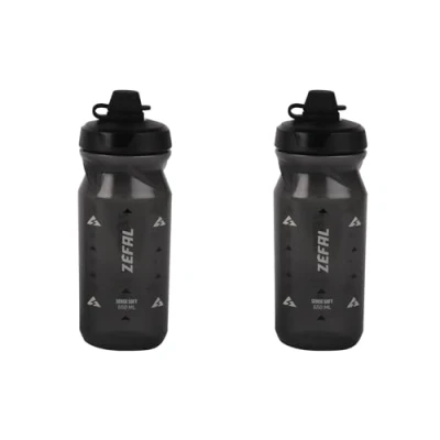 Afbeelding van ZEFAL Sense Soft 65 No Mud Set van 2 jerrycans voor fiets en mountainbike, zachte geurloze sportfles, BPA vrij, siliconen speen, rookzwart, x 650 ml