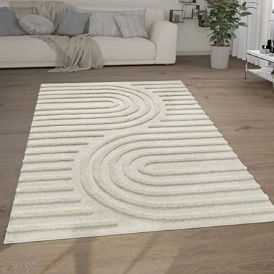 Afbeelding van Paco Home Hoogpolig Vloerkleed Woonkamer Shaggy 3D Look Ethno Boho Vintage Zacht 160x220 cm