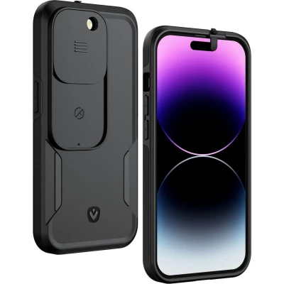 Afbeelding van Valenta x Spy Fy®: iPhone 14 Pro Max Hoesje met Camera Covers aan Voor én Achterkant Beschermt je Privacy en Camera’s Hard Kunststof Backcover Zwart