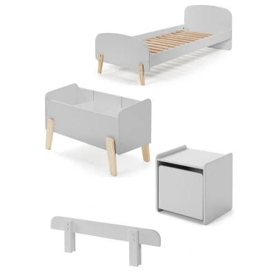 Afbeelding van LUCEVI Kiddy bed + Nachtkastje Uitvalbeveiliging Speelkoffer Cool Grey 90x200 cm