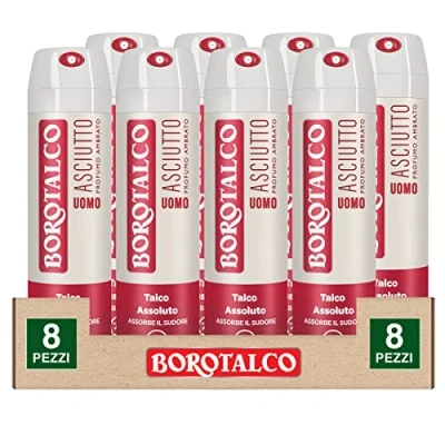 Afbeelding van Borotalco Deo 72h droge deodorant voor heren met absolute talkpoeder absorbeert zweet zonder alcohol, ambergeur, 8 flessen van 150 ml