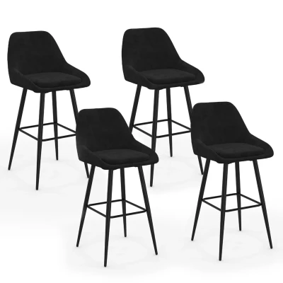 Image de Lot de 4 tabourets bar THALYA en velours noir avec demi accoudoirs IDMarket