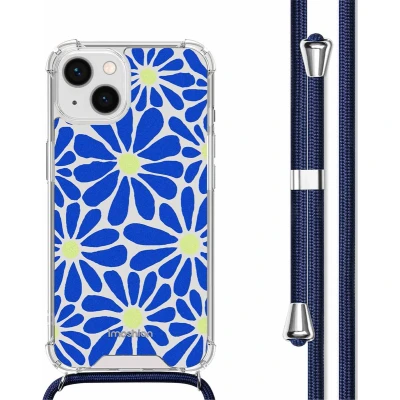 Afbeelding van iMoshion Hoesje Geschikt voor iPhone 14 met Koord Design Meerkleurig / Cobalt Blue Flowers Connect