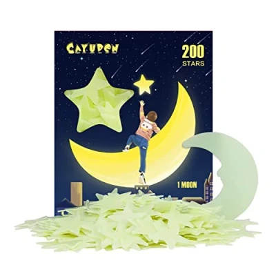 Afbeelding van Muursticker Lichtgevende Sterren Muurstickers, CAYUDEN 201 Pcs stickers voor Plafond en Muur, DIY Fluorescerende Sticker Meisjes Jongens Kids Slaapkamer Decoratie