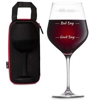 Afbeelding van diVinto Who Cares Enorme wijnglas met etui, groot grappig 3 stemmingsniveaus, 860 ml, cadeau voor wijnliefhebber
