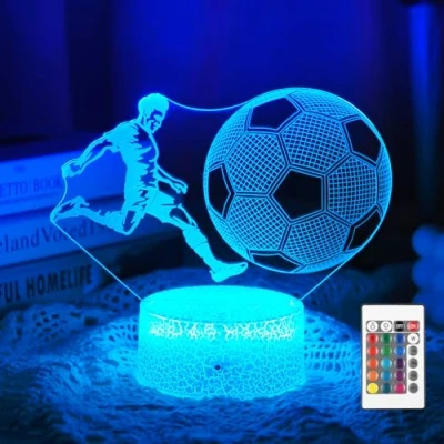 Afbeelding van Yulado Fussball Cadeaus Jongen Meisjes, 3D Nachtlicht Optische Täuschungs Decoratieve Lamp met 16 Kleuren Mouwen en Afstandsbediening, Verjaardag Kerstcadeaus voor Sportvoetbalfans