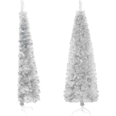 Afbeelding van Kunstkerstboom Half Met Standaard Smal 240 Cm Zilverkleurig