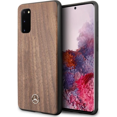 Afbeelding van Bruin hoesje van Mercedes Benz Samsung Galaxy S20 Backcover Wood Walnut
