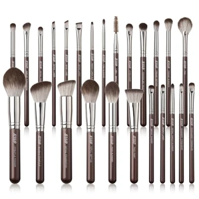 Afbeelding van Jessup Set van 25 hoogwaardige synthetische make upkwasten voor foundation, oogschaduw, concealer, rouge, contour, eyeliner, wenkbrauwen, glinsterend bruin T511