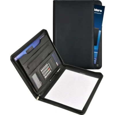Afbeelding van DESQ® Schrijf met rekenmachine en ritssluiting A4 incl. schrijfblok 20 vel Hoogwaardig kunstleer Zwart