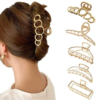 Afbeelding van 5 stuks haarspelden Grote dikke Antislip Voor dames Fijn haar haarclip (metaal C)