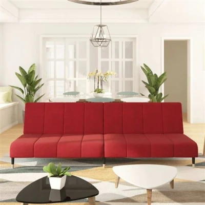Image de vidaXL Canapé lit 2 places rouge bordeaux velours375879