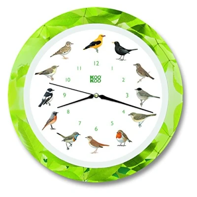 Afbeelding van KOOKOO Songbirds Quartz Movement Leaf, The Singing Bird Clock, ronde wandklok met natuurlijke vogelgeluiden