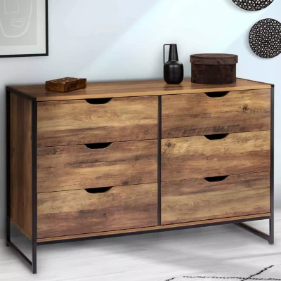 Afbeelding van Commode 6 tiroirs HAWKINS 115 cm bois vieilli design industriel
