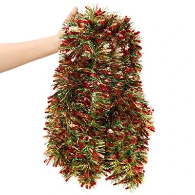 Afbeelding van Belle Vous Kerstslinger, rood, goud en groen, 10 m, kerstboom, metallic, glanzend, grote kerstboomslinger voor kerstdecoraties festivals, binnen buiten