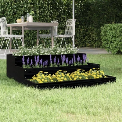 Afbeelding van Plantenbak 78x78x27 cm massief grenenhout zwart