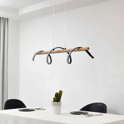 Afbeelding van Lindby LED hanglamp Spiraali, zwart, hout, lengte 95 cm