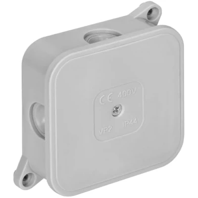 Afbeelding van Miratic Aftakdoos voor buiten, waterdicht, IP44, met 4 rubberen kabelwartels, inbouw en opbouw, hoge kwaliteit weerbestendigheid (grijs)