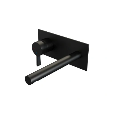 Afbeelding van Brauer Black Edition Wastafelmengkraan inbouw rechte uitloop rechts hendel middel dik afdekplaat model E2 mat zwart Minimalistisch design