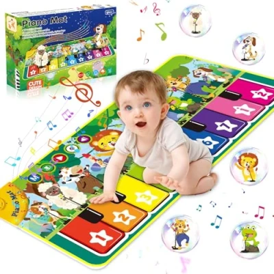 Afbeelding van UCAMP Pianomat voor kinderen, Muziekmat kinderen vanaf 1 jaar, grote Met 10 Dieren, kinderspeelgoed babyspeelgoed kerstverjaardagscadeaus (110 cm x 43 cm)