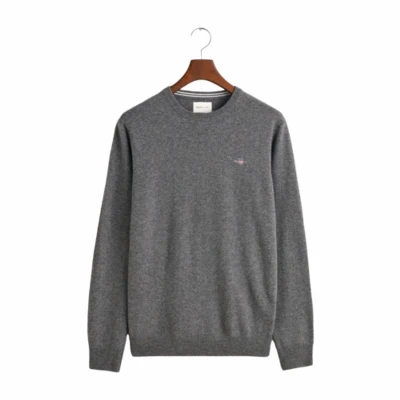 Afbeelding van Gant heren Fijngebreide pullover van wol met logoborduring in de kleur Donkergrijs, maat: S